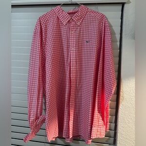Vineyard Vines Men's Pink Checkered Button Down Shirt